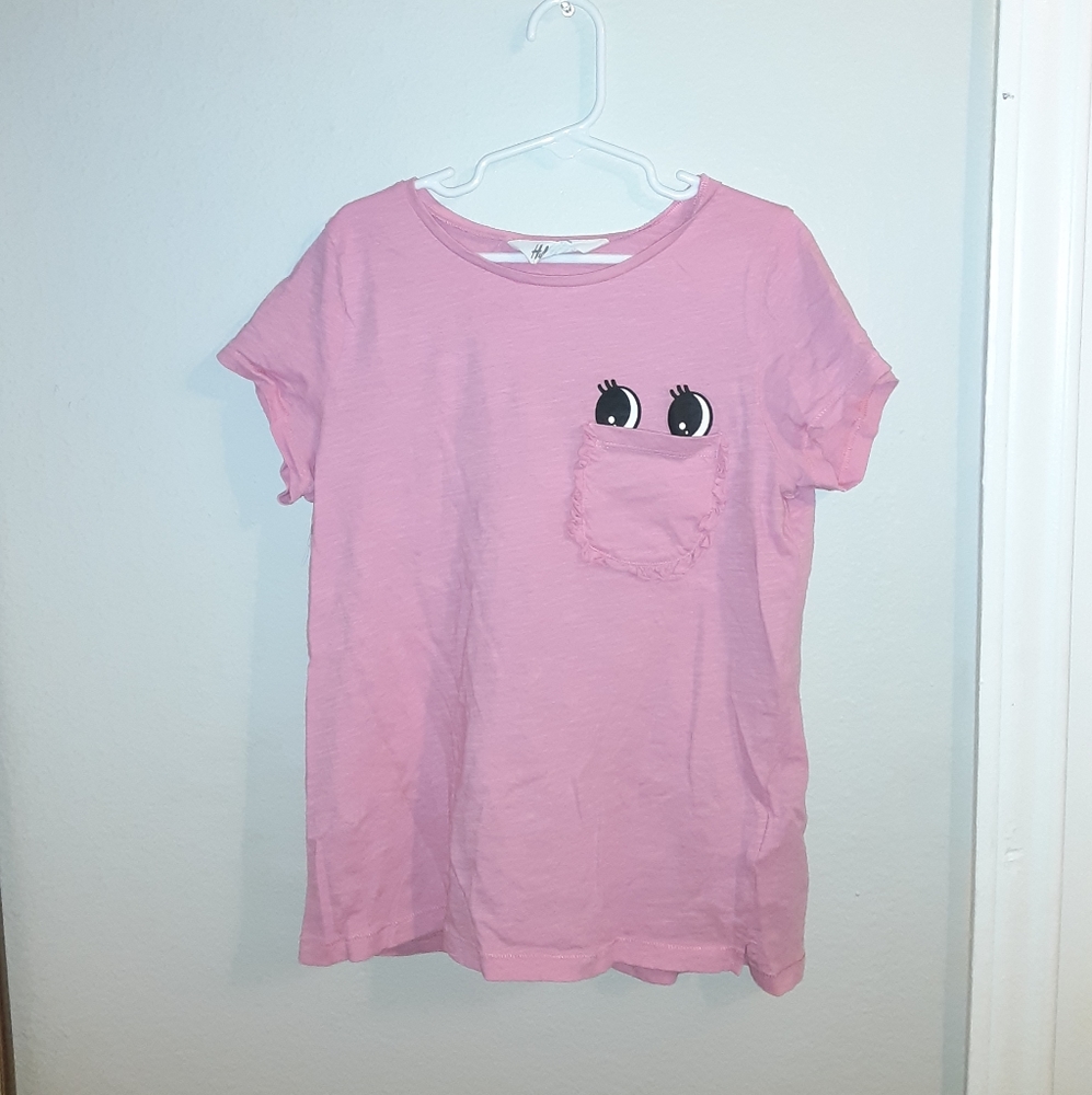 Pink happy face ruffled pocket 8-10 girls